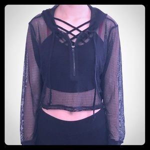 Small Black Mesh Zippered Hoodie